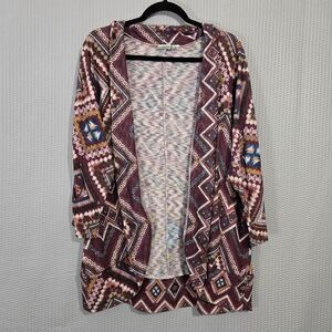 Cato Womens Open Front Longlined Cardigan Size 22/24W Geometric Tribal Western